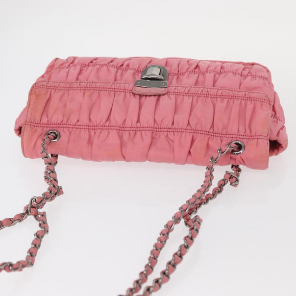 PRADA Gathered Chain Shoulder Bag Nylon Pink Silver Auth 161419