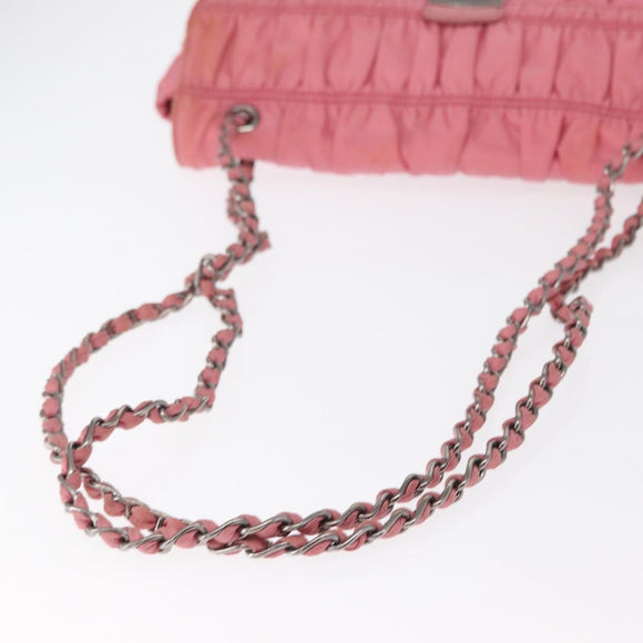 PRADA Gathered Chain Shoulder Bag Nylon Pink Silver Auth 161419