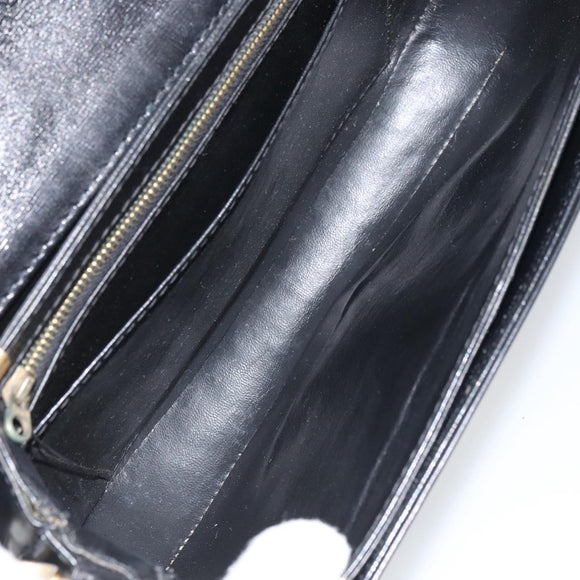 CELINE Horse Carriage Shoulder Bag Leather Black Gold Auth 161421