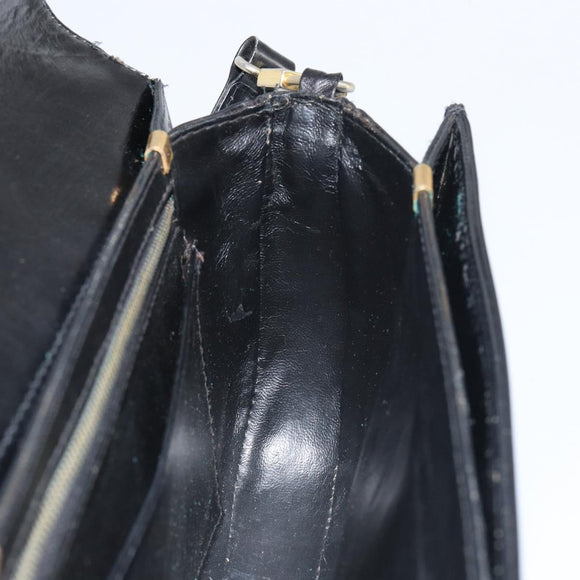 CELINE Horse Carriage Shoulder Bag Leather Black Gold Auth 161421