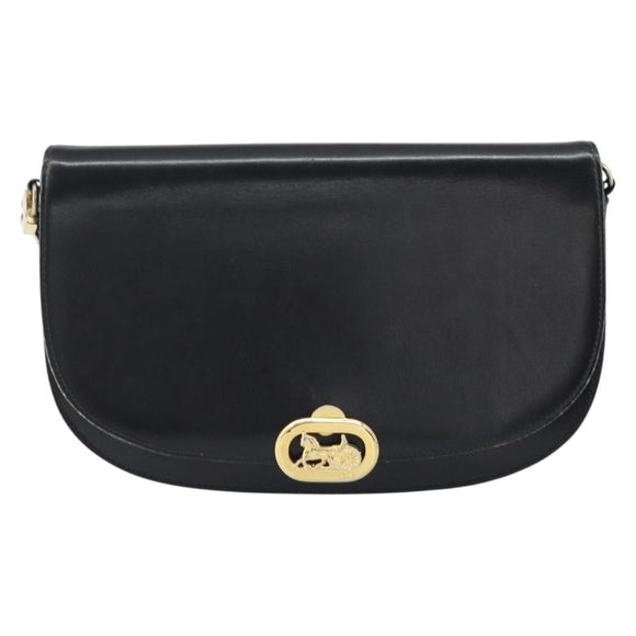 CELINE Horse Carriage Shoulder Bag Leather Black Gold Auth 161421