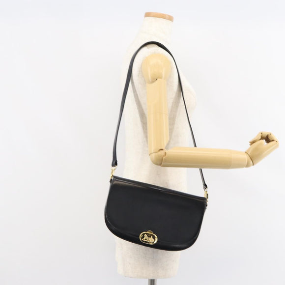 CELINE Horse Carriage Shoulder Bag Leather Black Gold Auth 161421