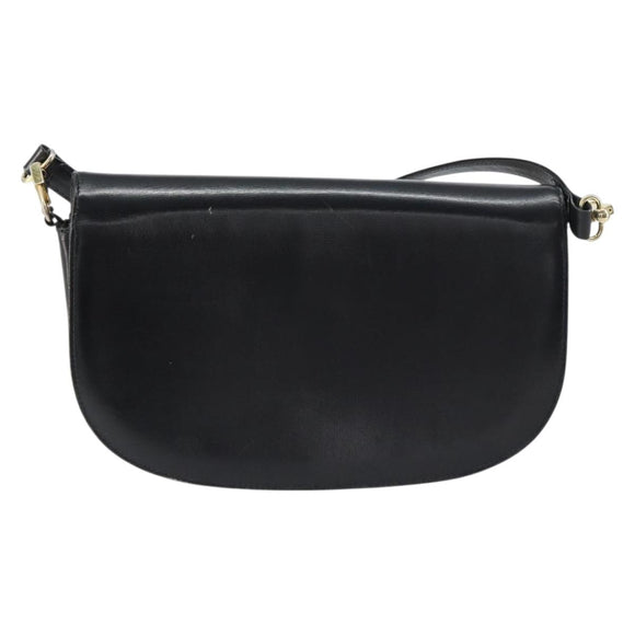 CELINE Horse Carriage Shoulder Bag Leather Black Gold Auth 161421