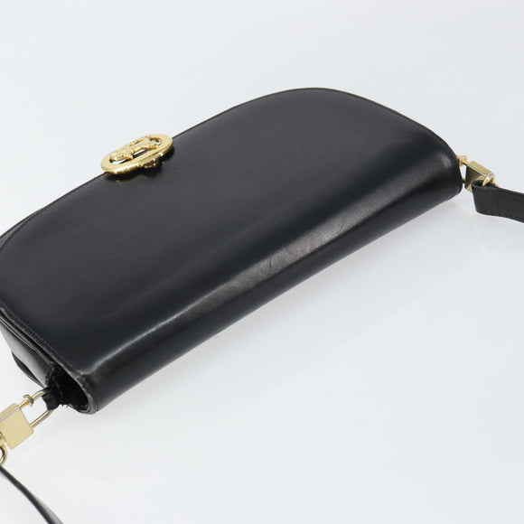 CELINE Horse Carriage Shoulder Bag Leather Black Gold Auth 161421