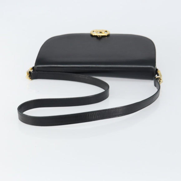 CELINE Horse Carriage Shoulder Bag Leather Black Gold Auth 161421