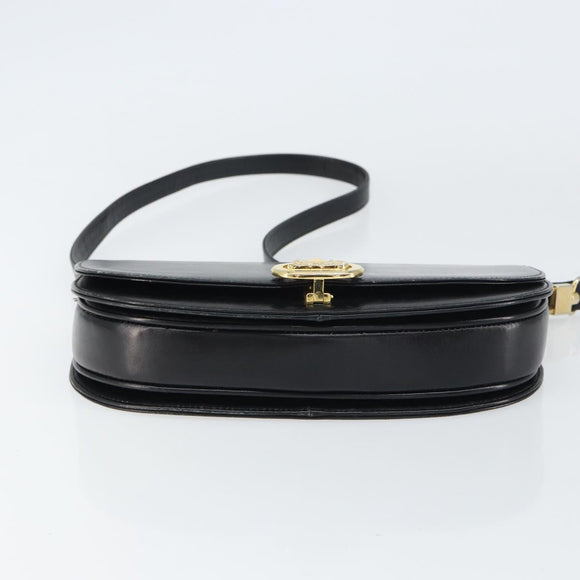 CELINE Horse Carriage Shoulder Bag Leather Black Gold Auth 161421
