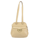 Salvatore Ferragamo Gancini Shoulder Bag Leather Beige Gold Auth 161430-13