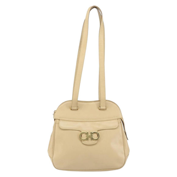Salvatore Ferragamo Gancini Shoulder Bag Leather Beige Gold Auth 161430