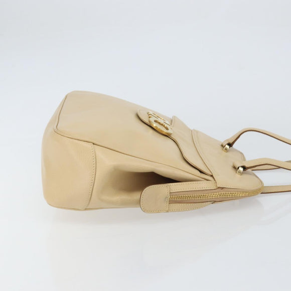 Salvatore Ferragamo Gancini Shoulder Bag Leather Beige Gold Auth 161430