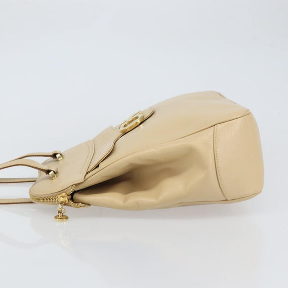 Salvatore Ferragamo Gancini Shoulder Bag Leather Beige Gold Auth 161430