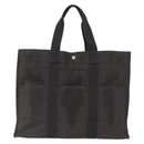 HERMES Her Line Tote Bag Canvas Gray Silver Auth 161431-2