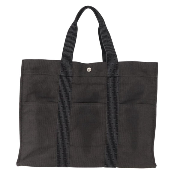 HERMES Her Line Tote Bag Canvas Gray Silver Auth 161431