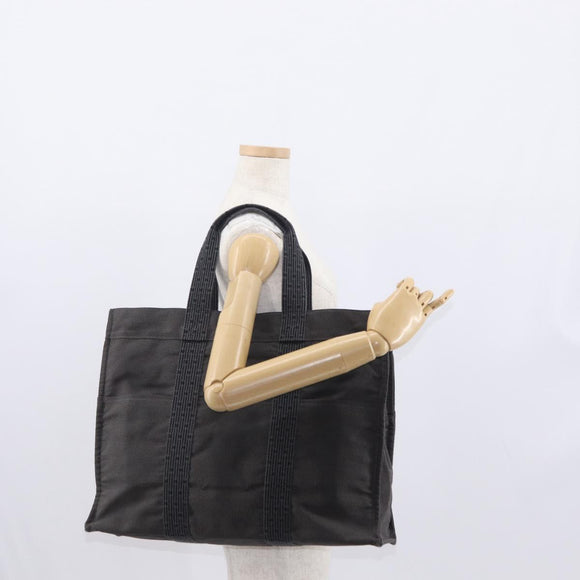 HERMES Her Line Tote Bag Canvas Gray Silver Auth 161431