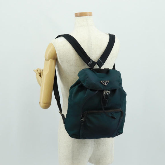 PRADA Backpack Nylon Green Silver Auth 161433