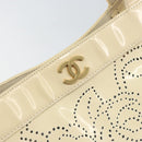 CHANEL Camelia Shoulder Bag Patent leather Ivory Gold CC Auth 161438-19