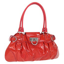 Salvatore Ferragamo Gancini Hand Bag Enamel Red Silver Auth 161440-1
