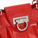 Salvatore Ferragamo Gancini Hand Bag Enamel Red Silver Auth 161440-17