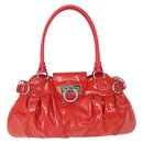 Salvatore Ferragamo Gancini Hand Bag Enamel Red Silver Auth 161440-13