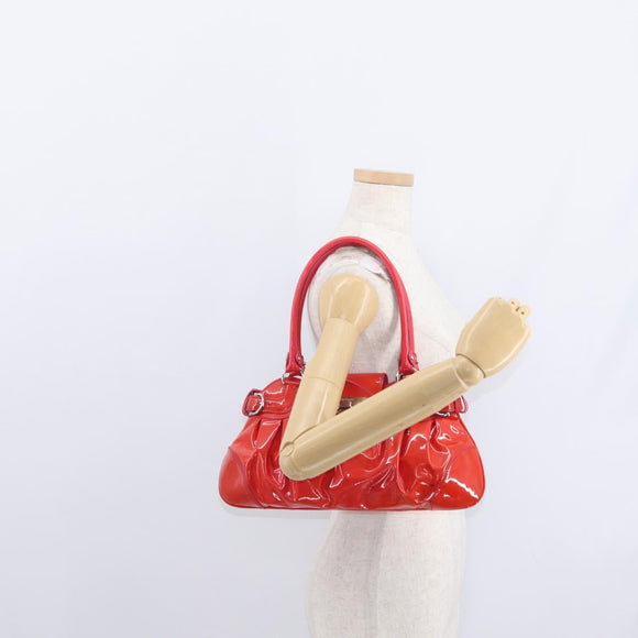 Salvatore Ferragamo Gancini Hand Bag Enamel Red Silver Auth 161440