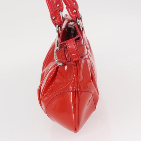 Salvatore Ferragamo Gancini Hand Bag Enamel Red Silver Auth 161440