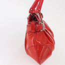 Salvatore Ferragamo Gancini Hand Bag Enamel Red Silver Auth 161440-4