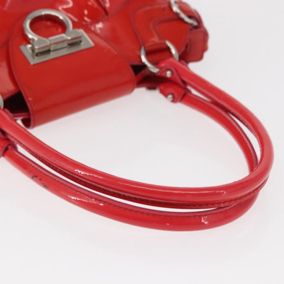 Salvatore Ferragamo Gancini Hand Bag Enamel Red Silver Auth 161440