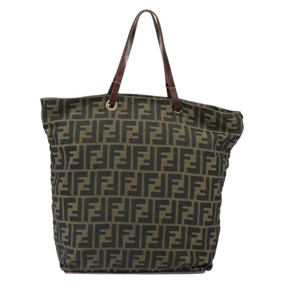 FENDI Zucca Canvas Hand Bag Brown Black Auth 161442