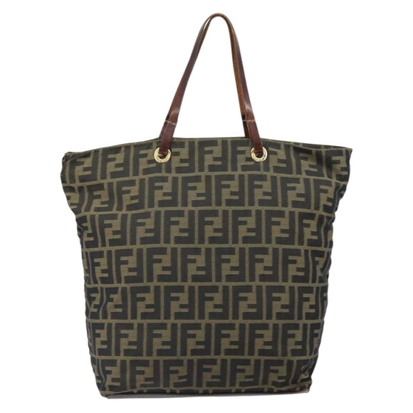 FENDI Zucca Canvas Hand Bag Brown Black Auth 161442