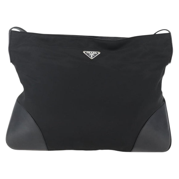 PRADA Shoulder Bag Nylon Black Silver Auth 161445