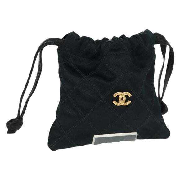 CHANEL Bicolore Pouch Satin Black Gold CC Auth 161448V