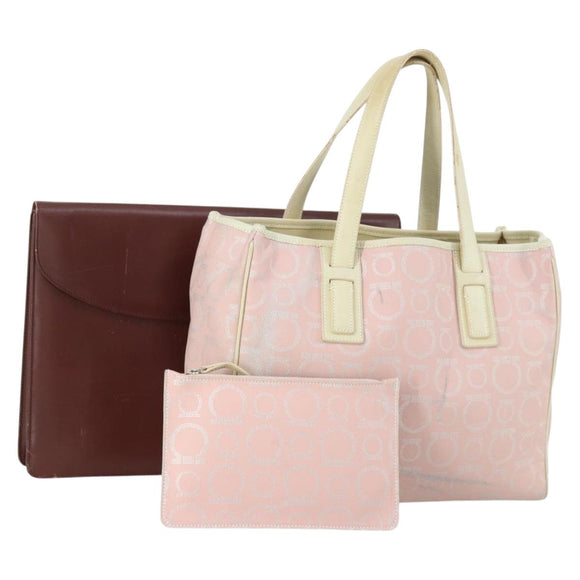 Salvatore Ferragamo Cartier Tote Bag PVC 2 Set Pink Bordeaux Auth 161462