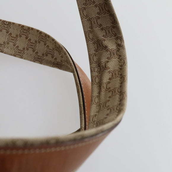 CELINE Macadam Canvas Boston Bag PVC Beige Gold Auth 161463