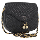 BALLY Chain Shoulder Bag Leather Black Gold Auth 161473-1