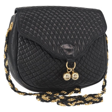 BALLY Chain Shoulder Bag Leather Black Gold Auth 161473
