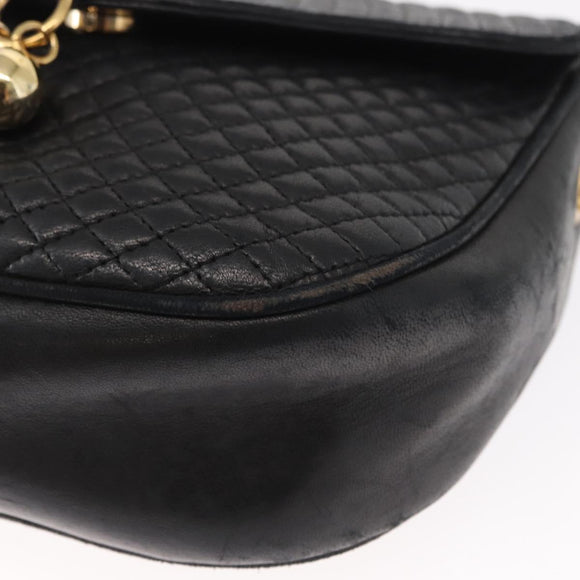 BALLY Chain Shoulder Bag Leather Black Gold Auth 161473
