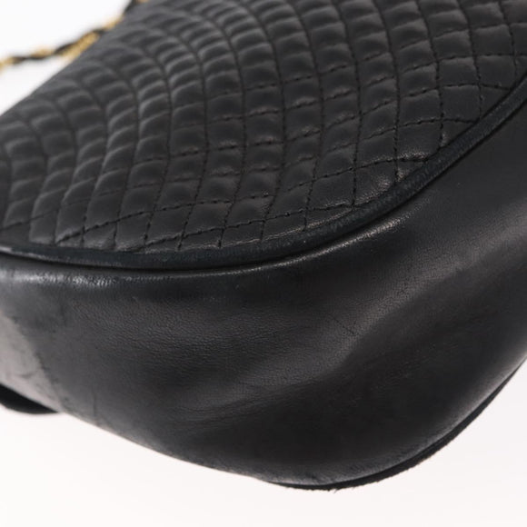 BALLY Chain Shoulder Bag Leather Black Gold Auth 161473