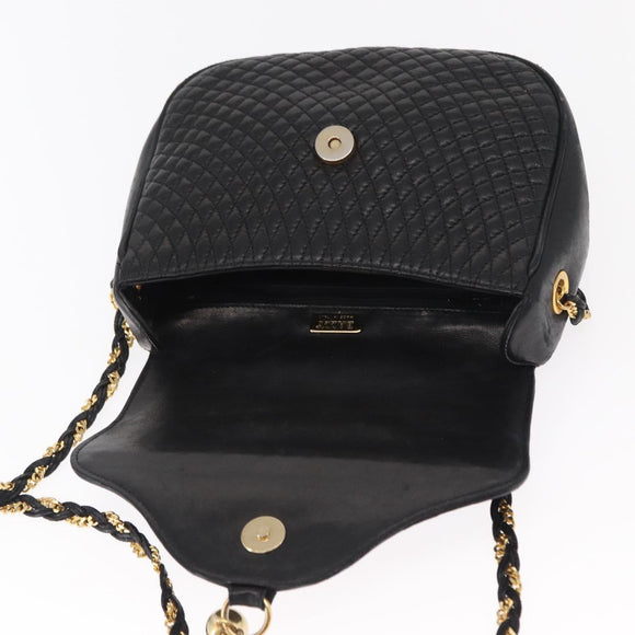 BALLY Chain Shoulder Bag Leather Black Gold Auth 161473