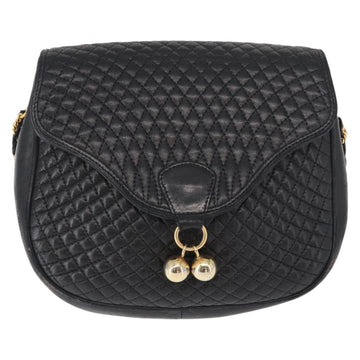 BALLY Chain Shoulder Bag Leather Black Gold Auth 161473 - 0