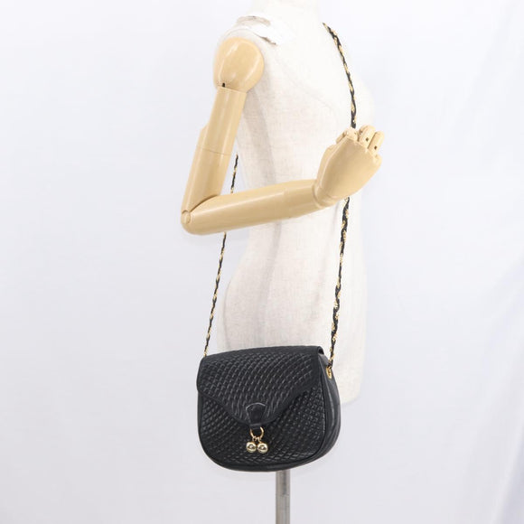 BALLY Chain Shoulder Bag Leather Black Gold Auth 161473