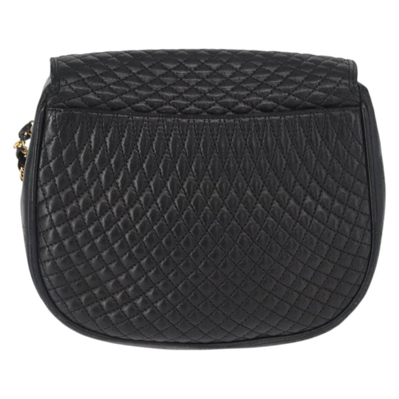 BALLY Chain Shoulder Bag Leather Black Gold Auth 161473