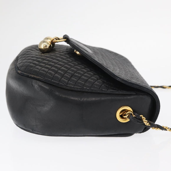 BALLY Chain Shoulder Bag Leather Black Gold Auth 161473
