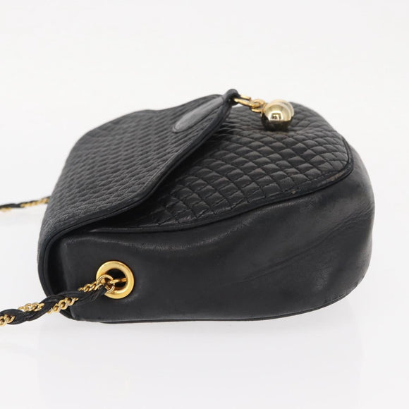 BALLY Chain Shoulder Bag Leather Black Gold Auth 161473