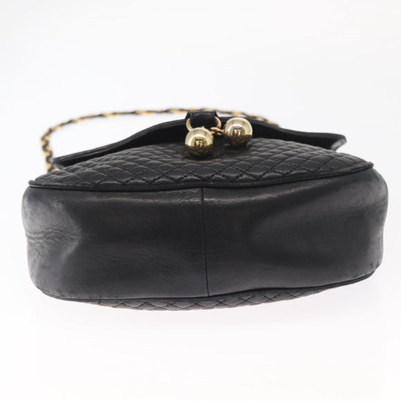 BALLY Chain Shoulder Bag Leather Black Gold Auth 161473