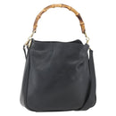 GUCCI Bamboo Hand Bag Leather 2way Black Gold 001 1705 1638 Auth 161481-1
