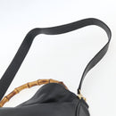 GUCCI Bamboo Hand Bag Leather 2way Black Gold 001 1705 1638 Auth 161481-14