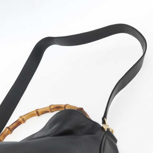 GUCCI Bamboo Hand Bag Leather 2way Black Gold 001 1705 1638 Auth 161481