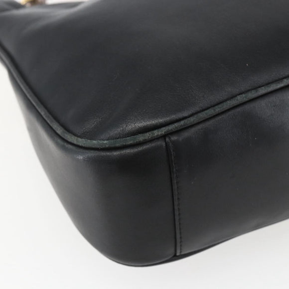 GUCCI Bamboo Hand Bag Leather 2way Black Gold 001 1705 1638 Auth 161481