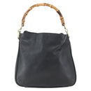 GUCCI Bamboo Hand Bag Leather 2way Black Gold 001 1705 1638 Auth 161481-13