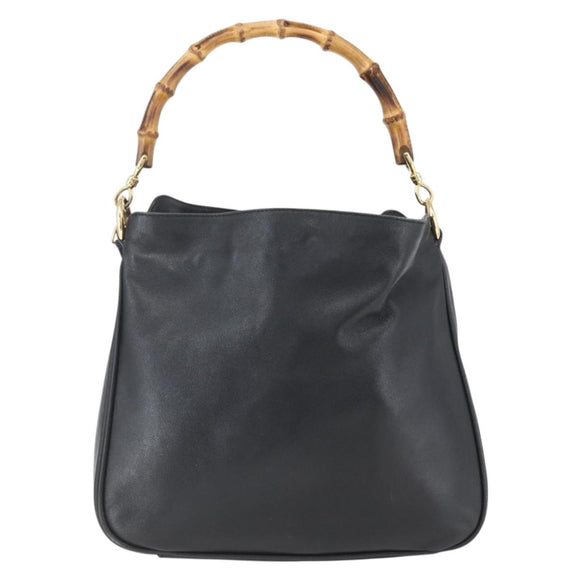 GUCCI Bamboo Hand Bag Leather 2way Black Gold 001 1705 1638 Auth 161481