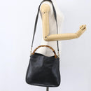 GUCCI Bamboo Hand Bag Leather 2way Black Gold 001 1705 1638 Auth 161481-23